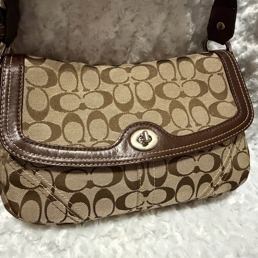 Vintage Coach Tan Brown signature turnlock braided leather strap Shoulder Bag - Picture 2 of 10